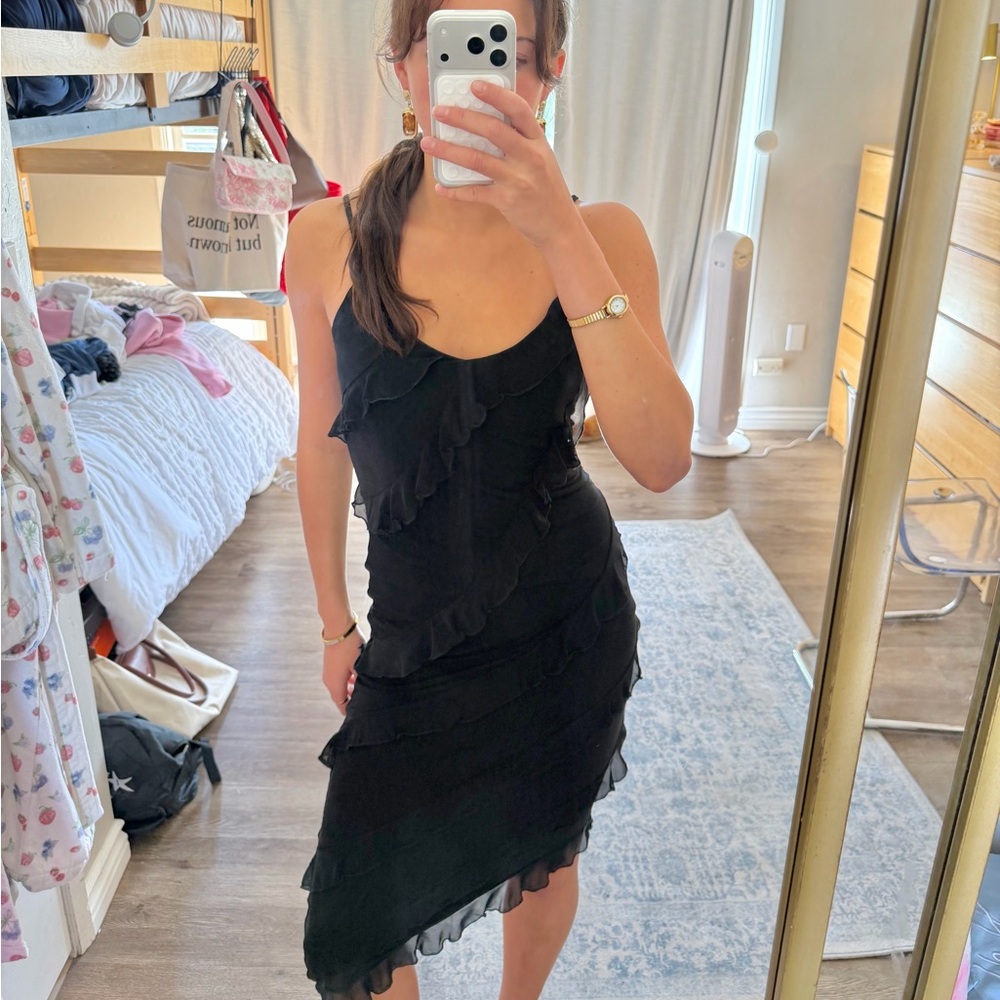 Elegant Black Ruffle Midi Dress